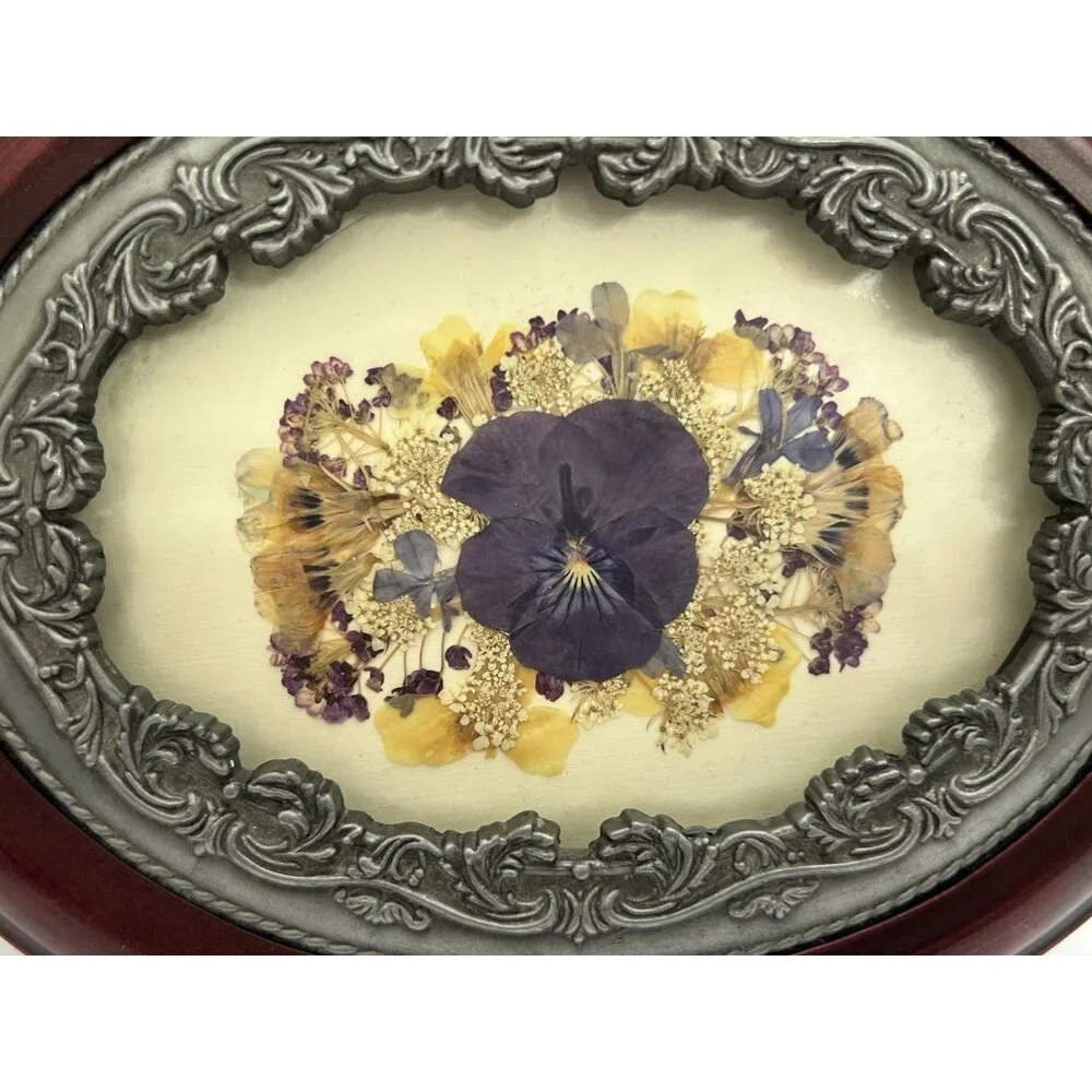 Jewelry Trinket Box Dried Pressed Wildflowers Oval Picture Frame Cottagecore
